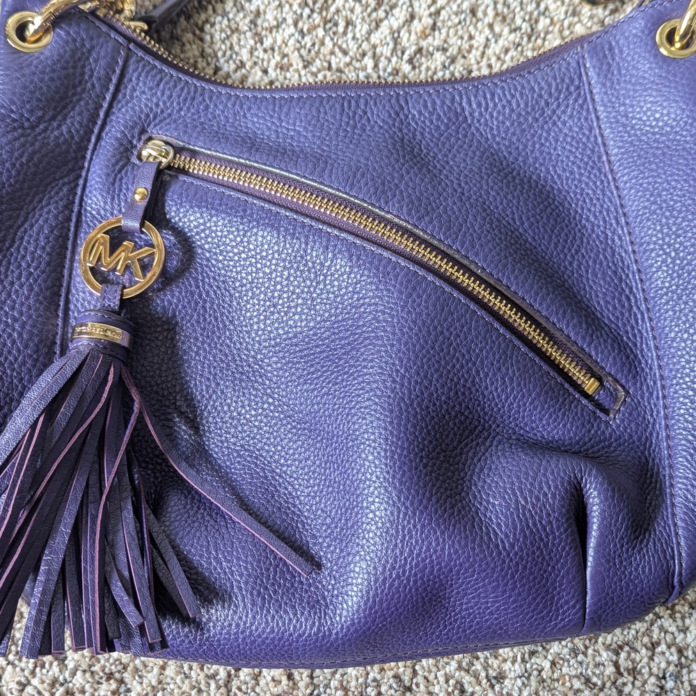Michael Kors Plum Leather Hobo Bag with Tassel - Picture 3 of 3